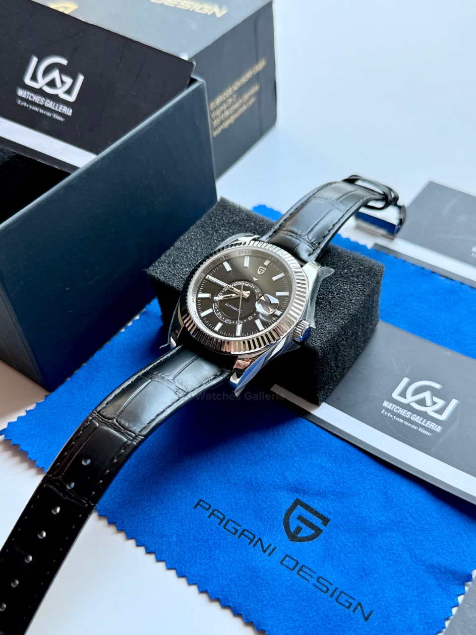 Pagani Design PD1888 Sky Dweller Black Leather Automatic GMT Watch for Men Sapphire Crystal Original Pagani Design Watch Pakistan