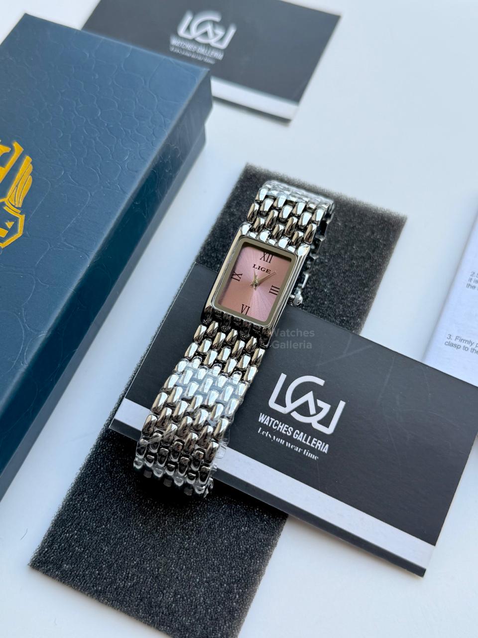 Lige 89156 Tank Women Watch Quartz (Silver/Pink) Lige Women Watch