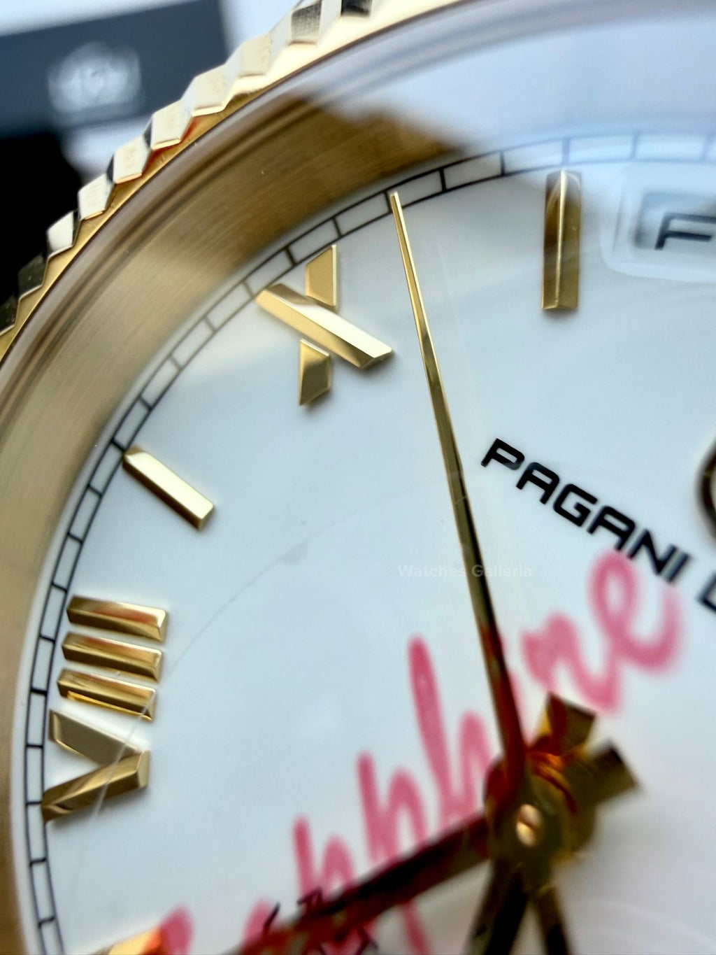 Pagani Design PD1783 Date Day Yellow Gold 40mm Automatic Watch – White Roman Dial, Seiko NH36A Movement, Sapphire Glass, Presidential Bracelet