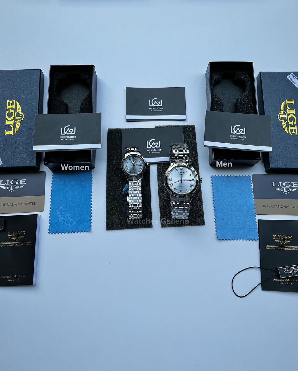 Lige Date Day Couple Watch (Silver) Lige9846 Lige10007L