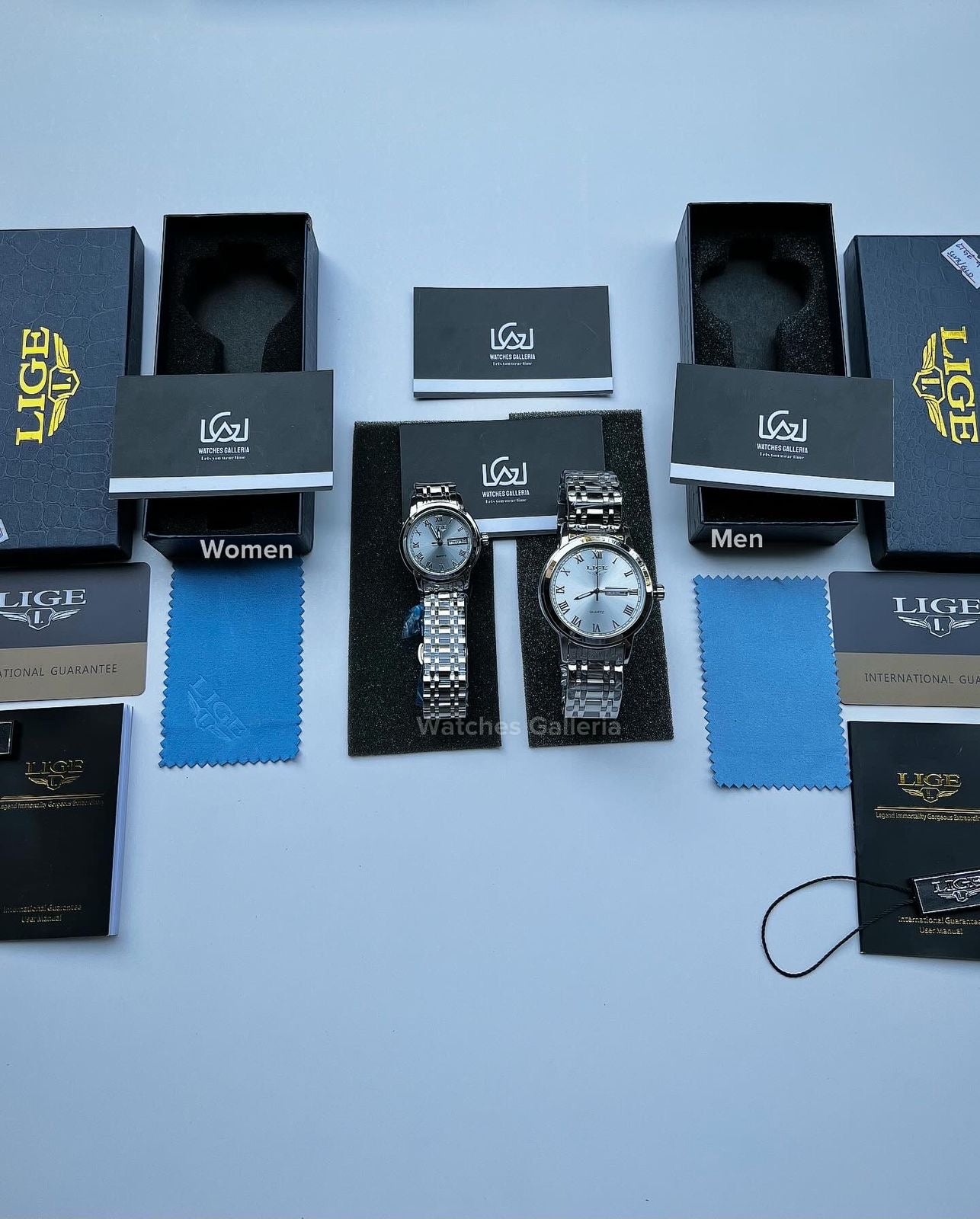 Lige Date Day Couple Watch (Silver) Lige9846 Lige10007L