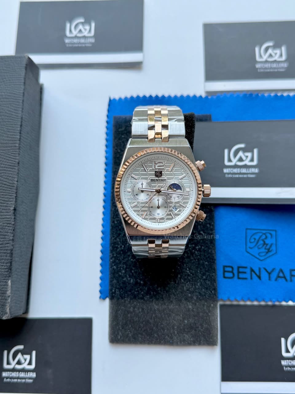 Benyar BY5225 Land Dweller Chronograph (White-Rose Gold) Dial Luxury Men’s Watch in Pakistan – Japanese Quartz Stainless Steel Watch