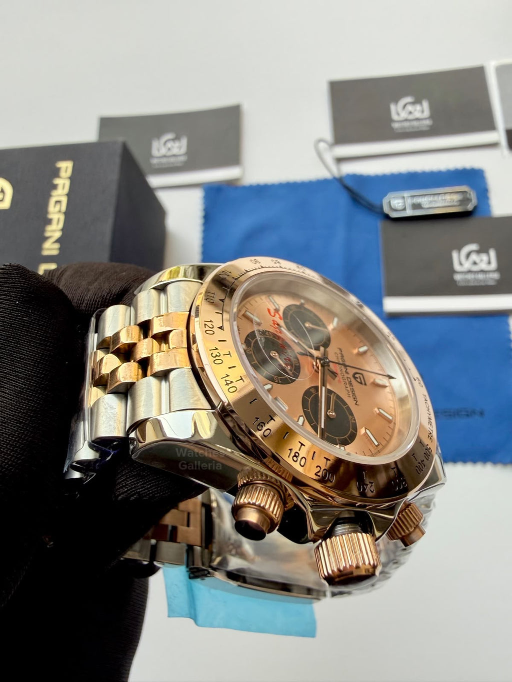 Pagani Design PD1644 Daytona Rose Gold Two Tone Jubilee Limited Edition Men’s Chronograph Watch – Seiko VK63 Japan Quartz | Sapphire Crystal | Ceramic Bezel | 100M Water Resistant