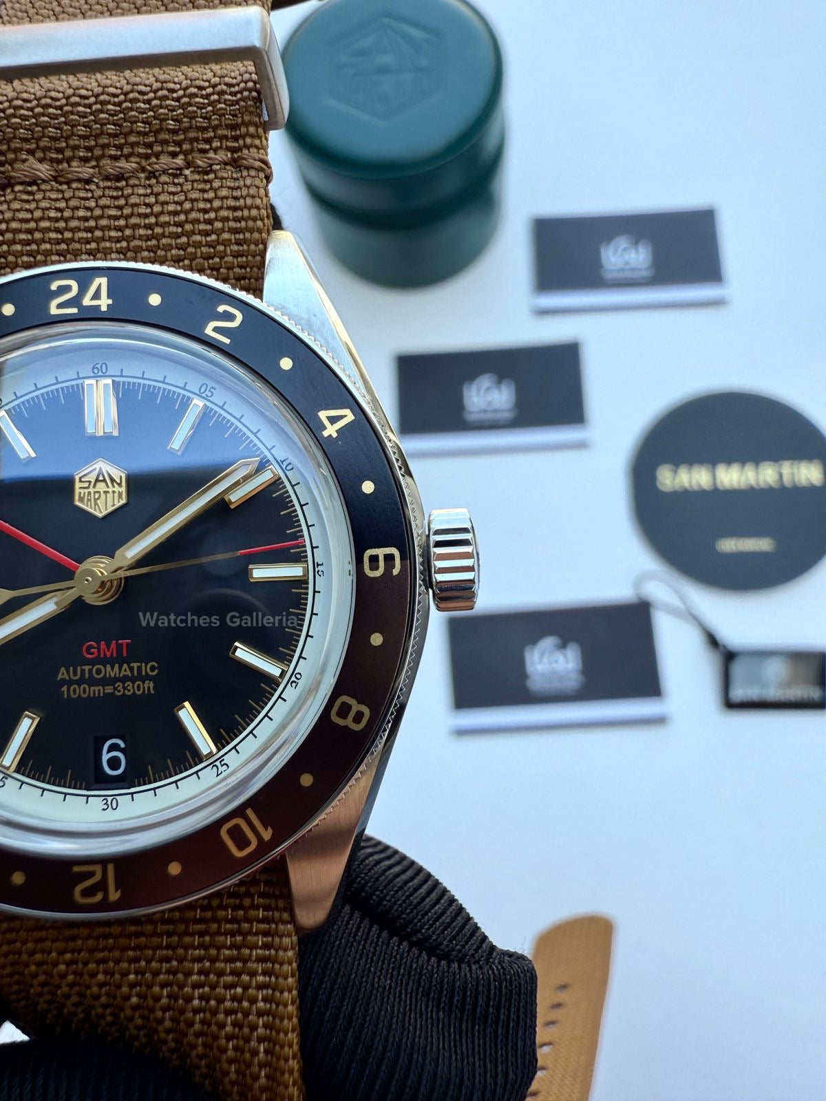 San Martin GMT RootBeer Automatic (Khaki Nato Straps) SN0116 Watches Galleria