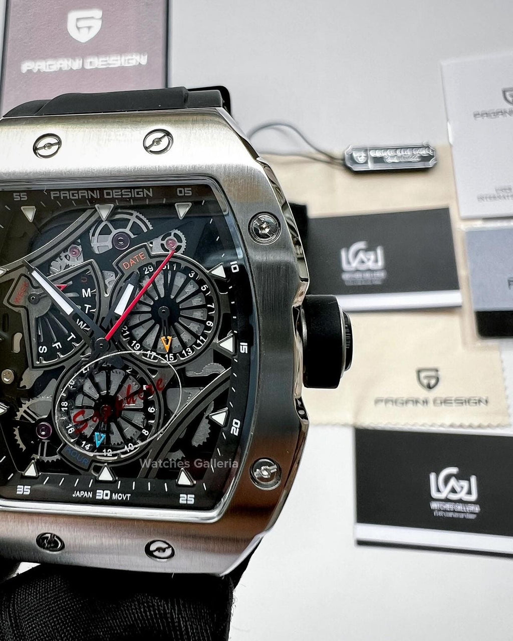 Pagani Design Tonneau Quartz (Black/Silver) PDys012 Watches Galleria