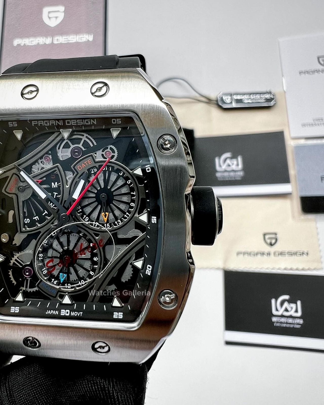 Pagani Design Tonneau Quartz (Black/Silver) PDys012 Watches Galleria