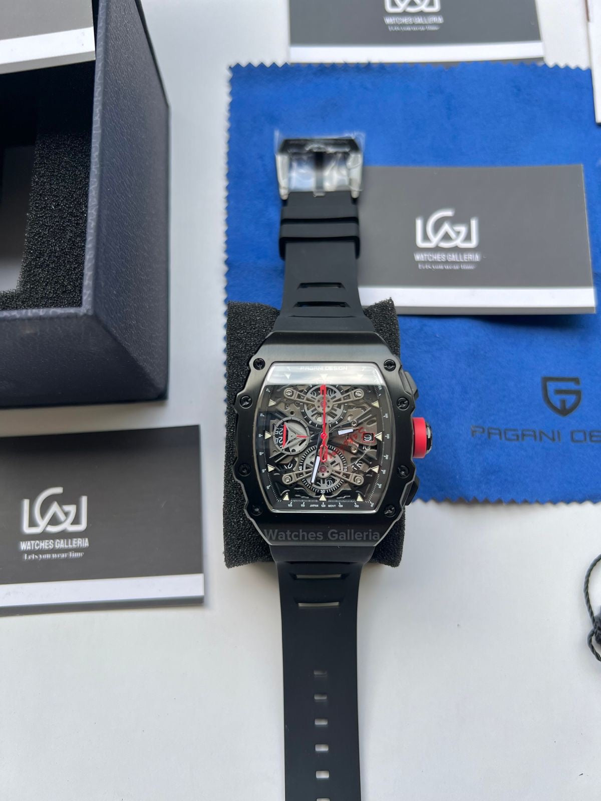 Pagani Design Tonneau Chronograph Quartz Watch (Black/Black) PDys011 Watches Galleria