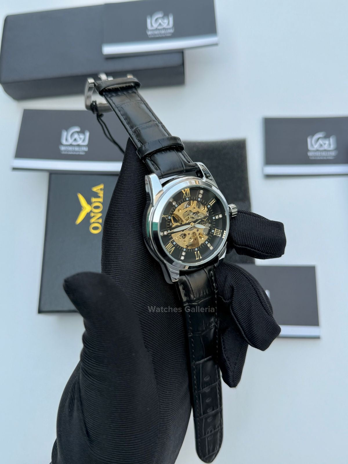 Onola Skeleton Watch Automatic (Silver/Black) ON3861 Watches Galleria
