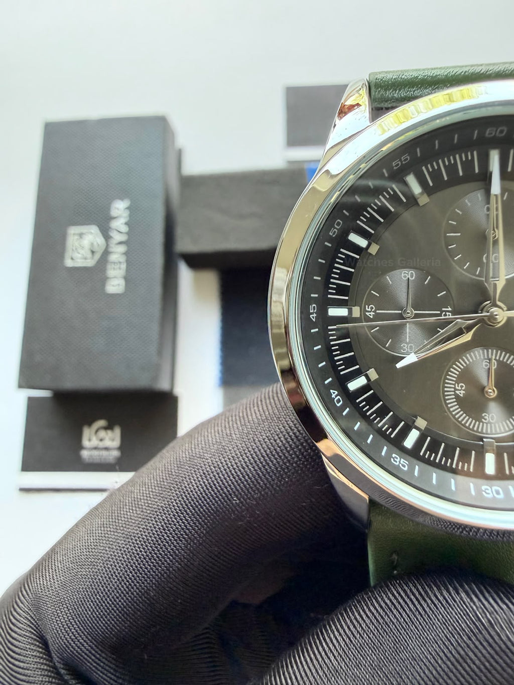 Benyar BY5210 (Grey Green) Pilot Chronograph Green Dial Stainless Steel Watch – 42mm Quartz Chronograph with Date, Complete Calendar & Stopwatch
