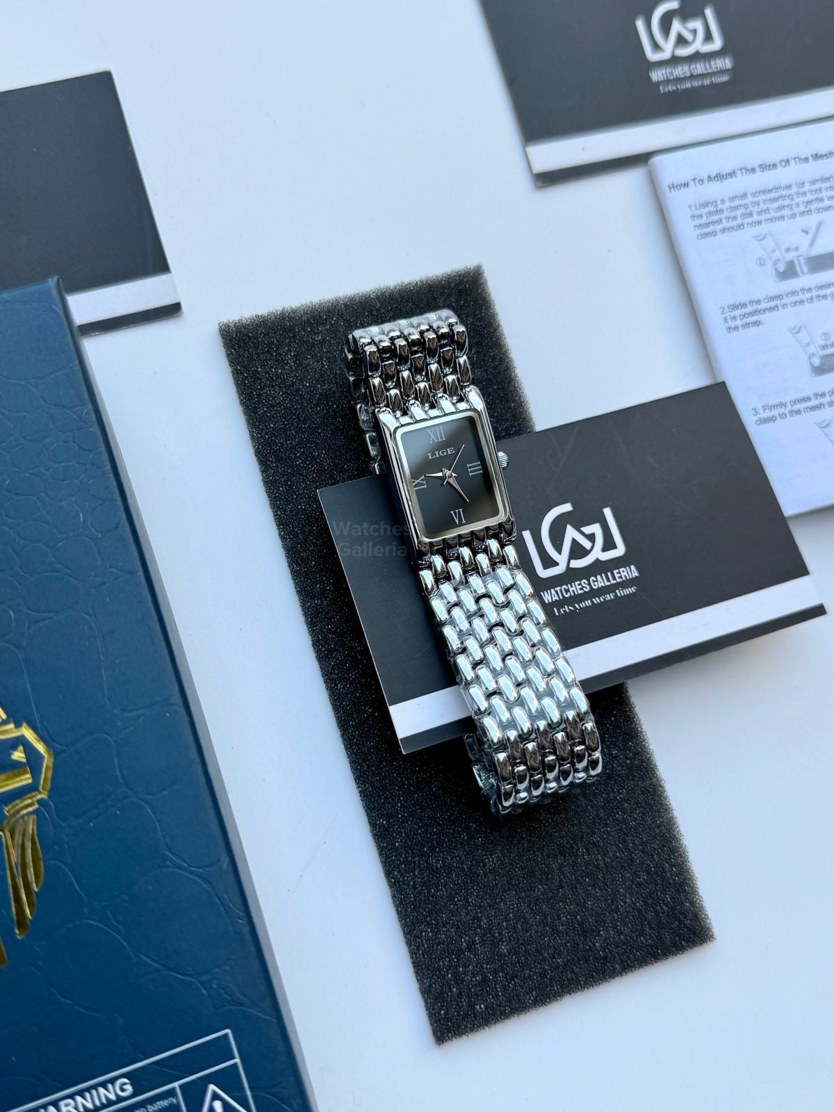 Lige 89156 Tank Women Watch Quartz (Silver/Black) Lige Women Watch