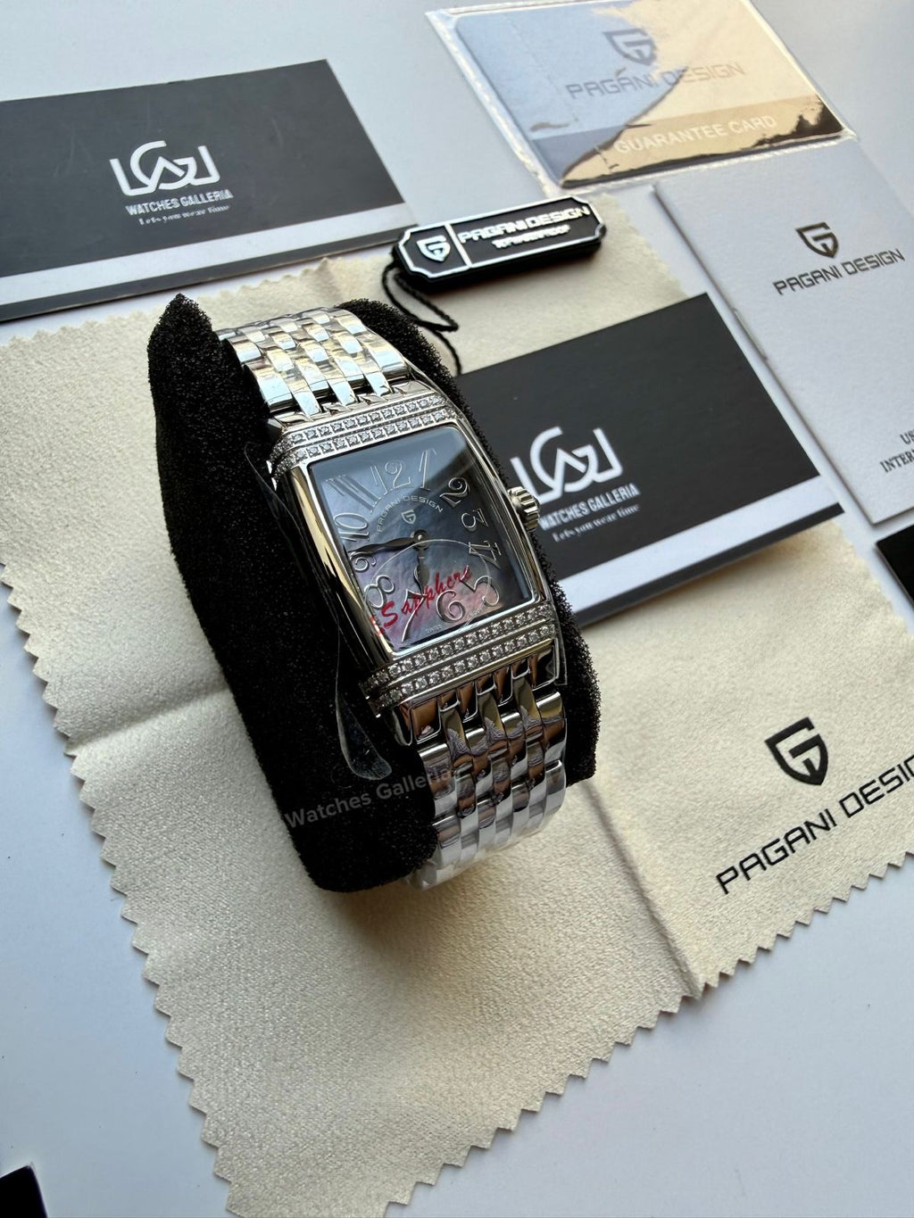 Pagani Design PD1737 Square Ladies Watch Silver Blue 22mm - Swiss Ronda 762 Quartz | Sapphire Glass | Elegant Stone Dial