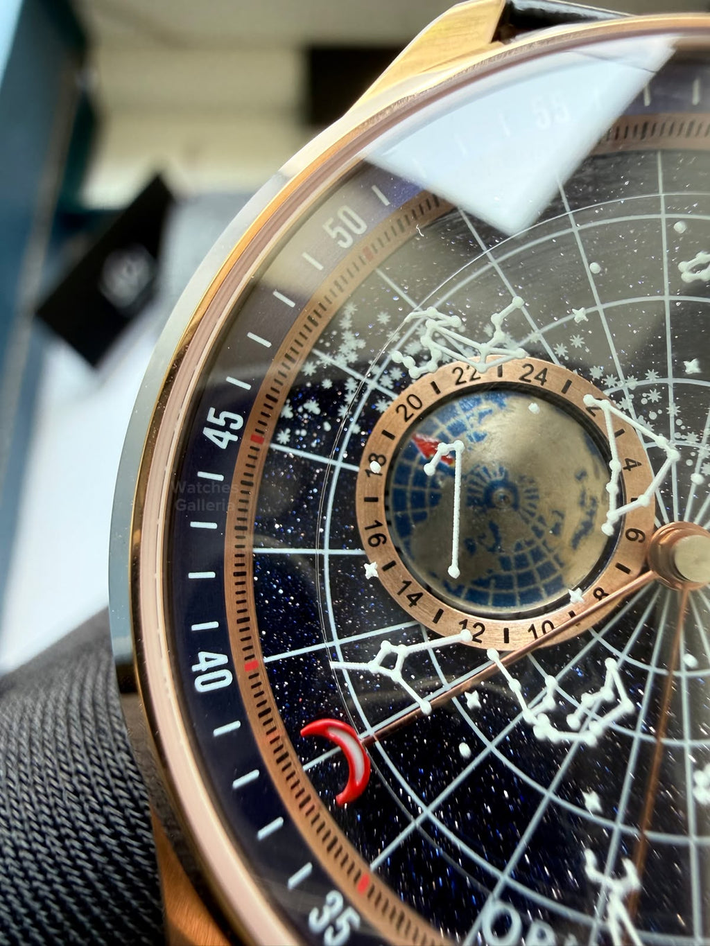 OBLVLO GC (Black Rose Gold Blue) Grand Complications Celestial Automatic Watch Brown & Black Dial with Rose Gold Details, Moving Constellation & Earth Display – OBLVLOGC