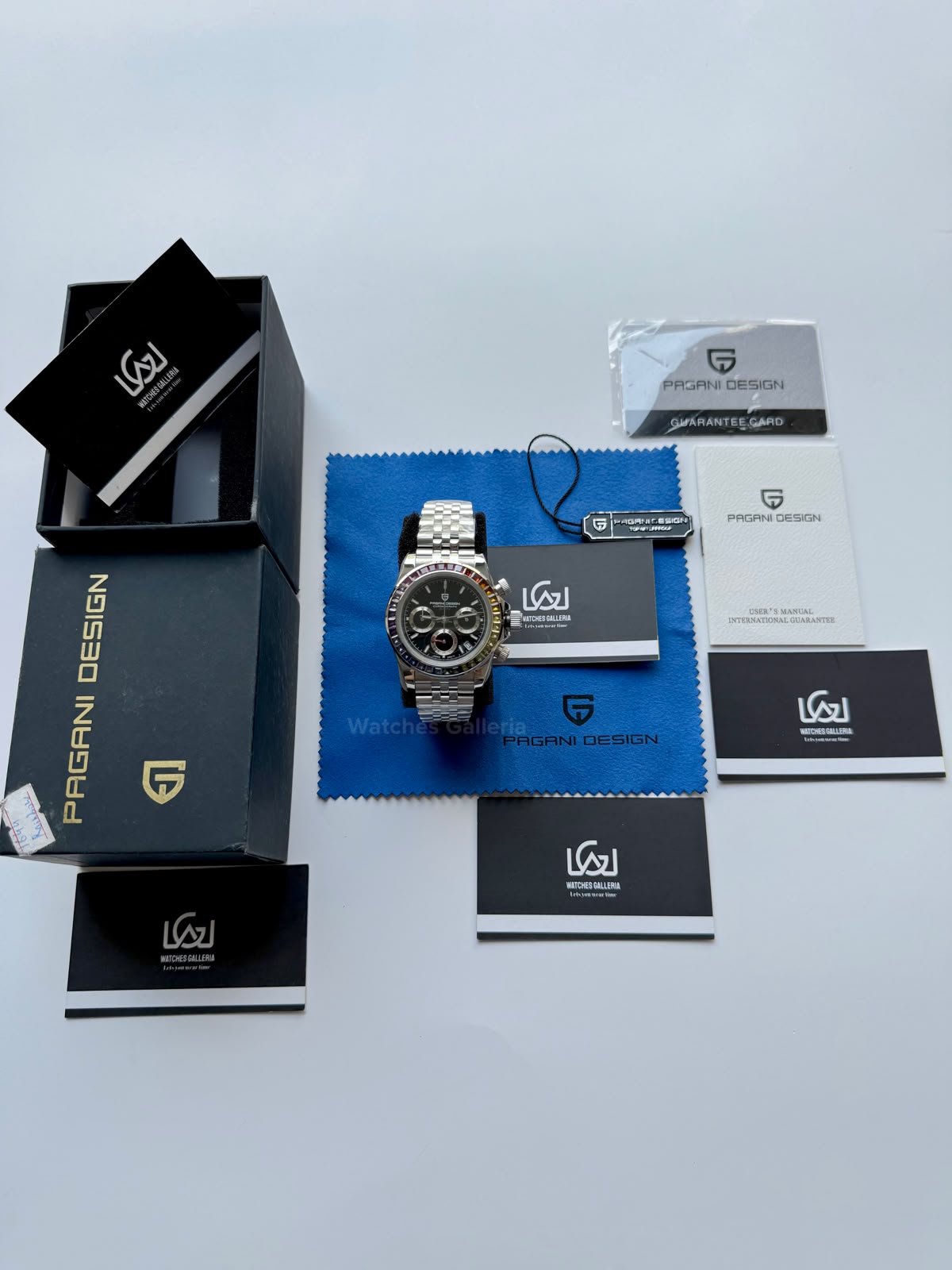 Pagani Design PD1644 Daytona Rainbow Jubilee Limited Edition Chronograph Watch PD1644LE | 40mm Sapphire Crystal, Seiko VK63 Quartz, Complete Calendar & Rainbow Stones Bezel