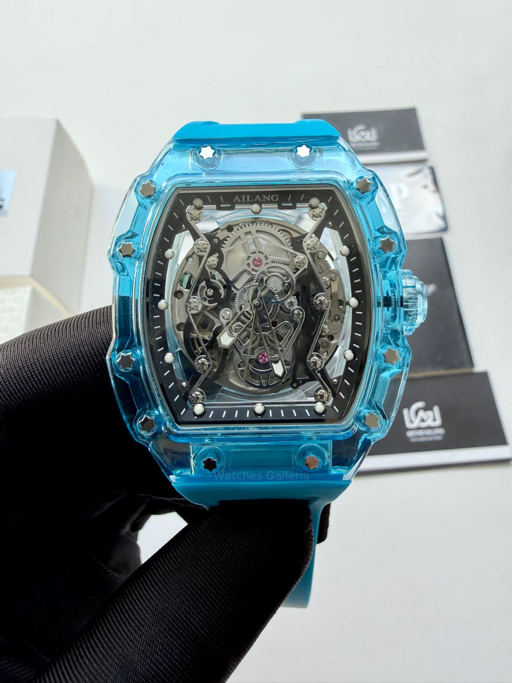 Ailang 8109 Skeleton Watch for Men White Blue Automatic Mechanical Watch Original Ailang Watch Pakistan