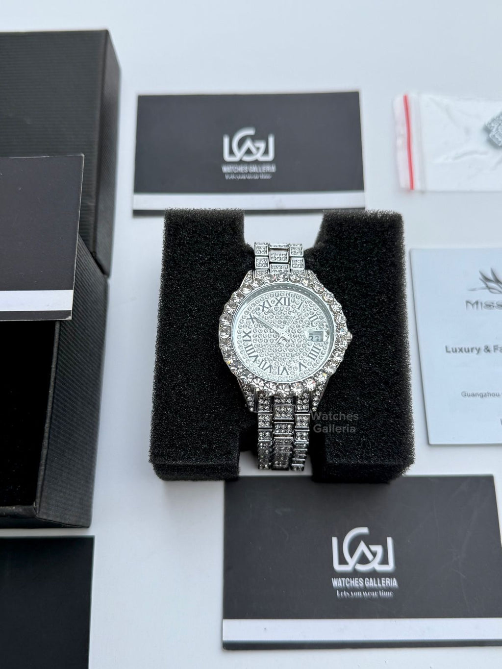 Miss fox 3035 Iced Out Royal Oak Ladies Watch Quartz (Silver)