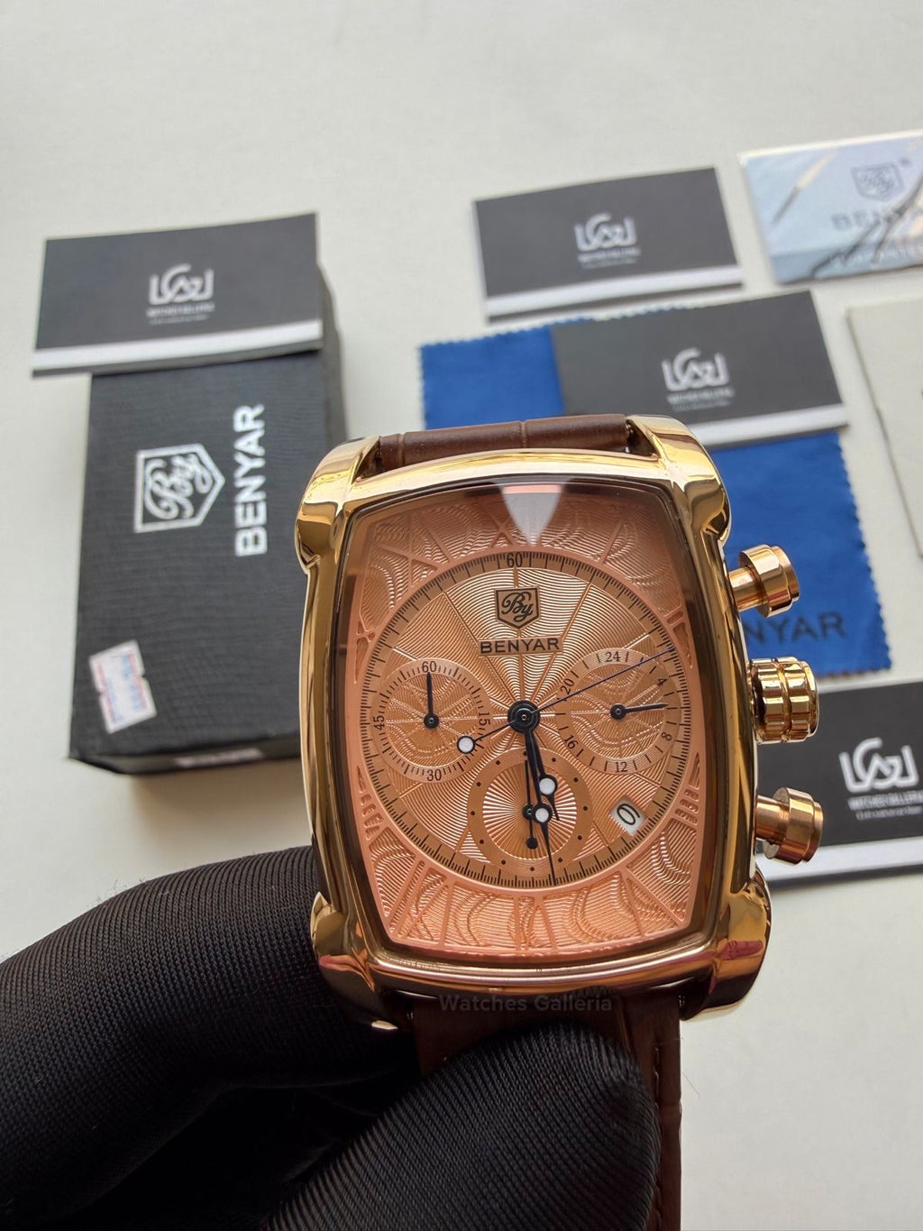 Benyar BY5113 Square Chronograph (Brown/Rose Gold) Benyar Watch Pakistan