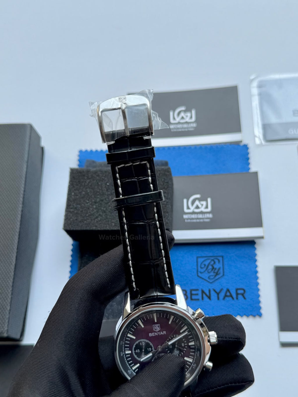 Benyar BY5213 Black Purple Men’s Luxury Quartz Leather Strap Watch – Waterproof Stainless Steel Analog Wrist Watch with Luminous Hands | Original Benyar Pakistan | Watches Galleria