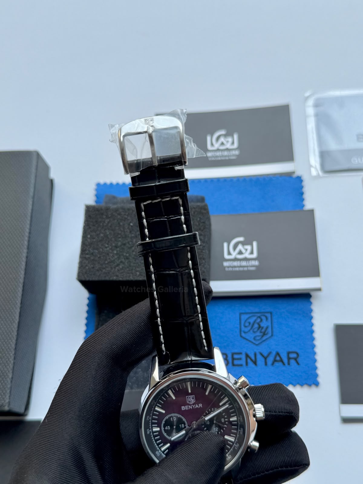 Benyar BY5213 Black Purple Men’s Luxury Quartz Leather Strap Watch – Waterproof Stainless Steel Analog Wrist Watch with Luminous Hands | Original Benyar Pakistan | Watches Galleria