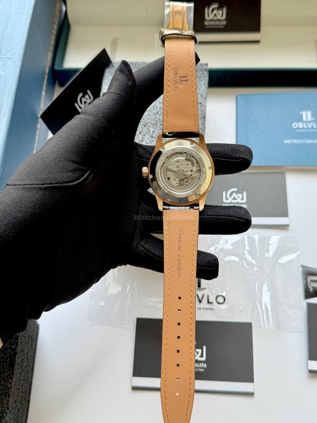 OBLVLO GC (Black Rose Gold Blue) Grand Complications Celestial Automatic Watch Brown & Black Dial with Rose Gold Details, Moving Constellation & Earth Display – OBLVLOGC