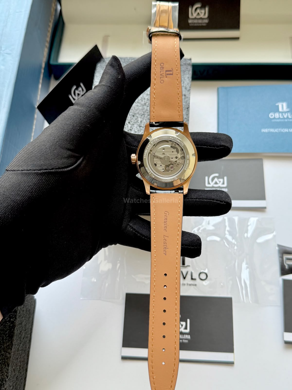 OBLVLO GC (Black Rose Gold Blue) Grand Complications Celestial Automatic Watch Brown & Black Dial with Rose Gold Details, Moving Constellation & Earth Display – OBLVLOGC