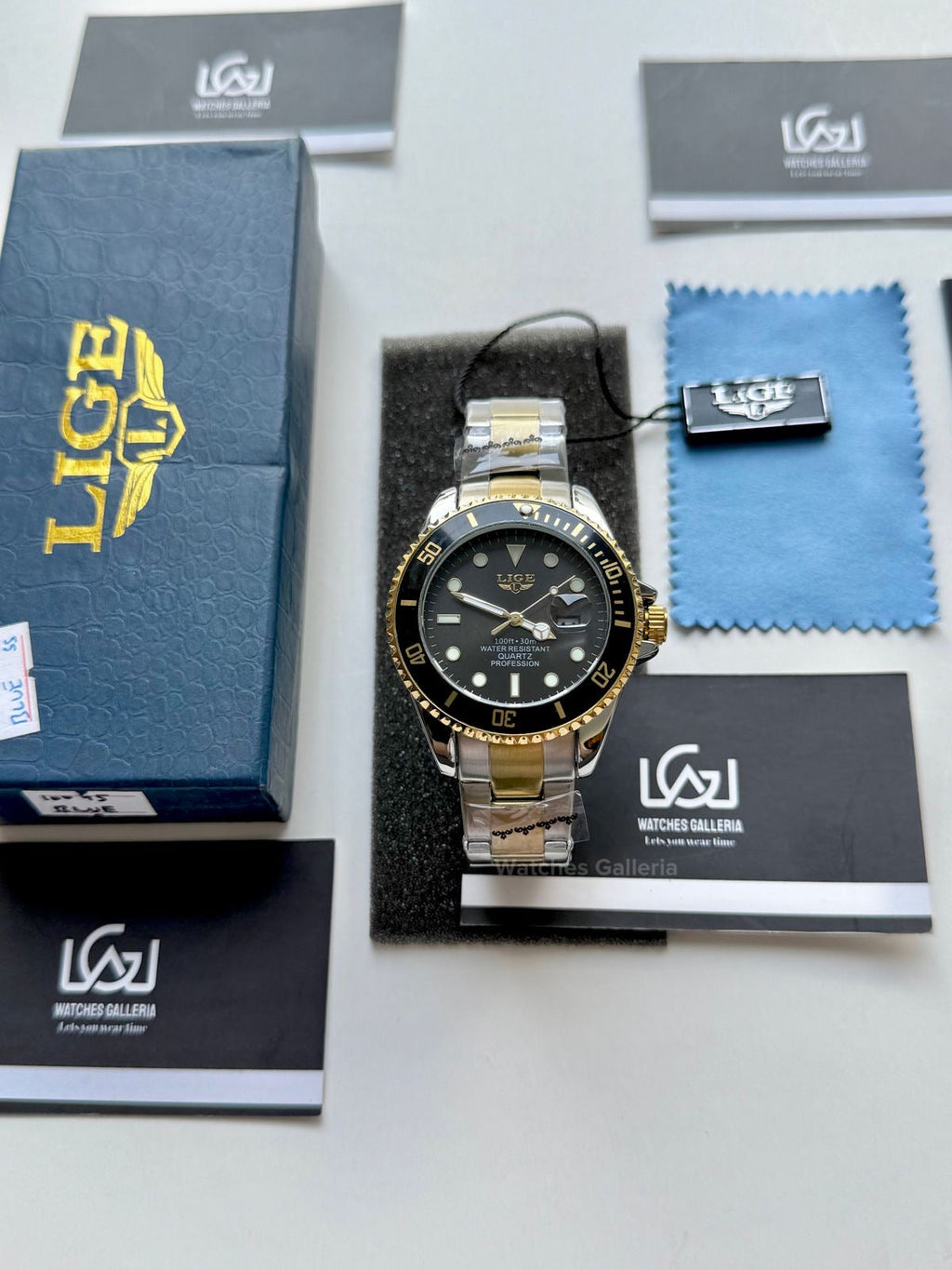 Lige Submariner Two Tone Quartz (Gold/Black) Lige10045 Watches Galleria © Copyrights All Right Reserved