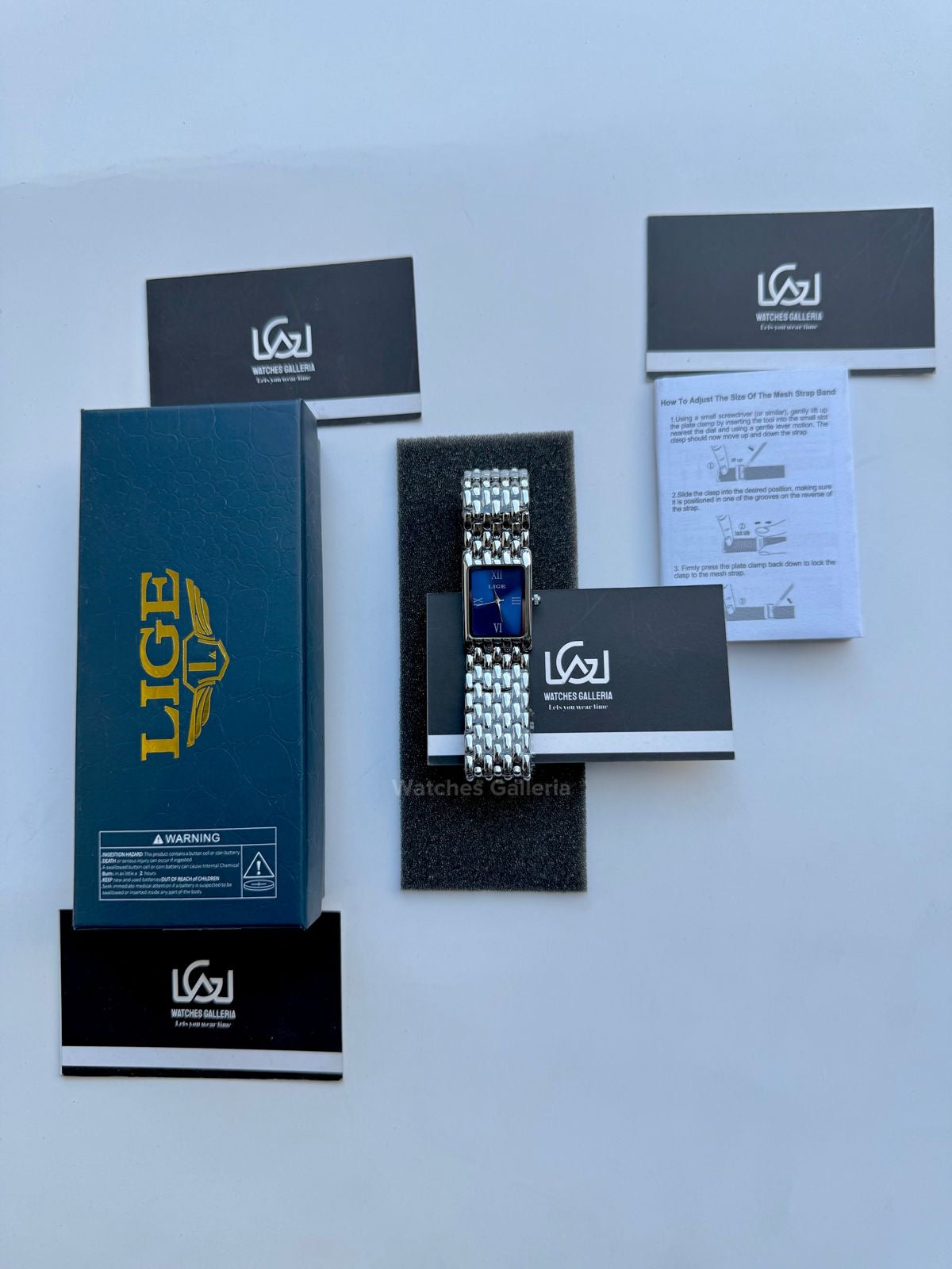 Lige 89156 Tank Women Watch Quartz (Silver/Blue) Lige Women Watch