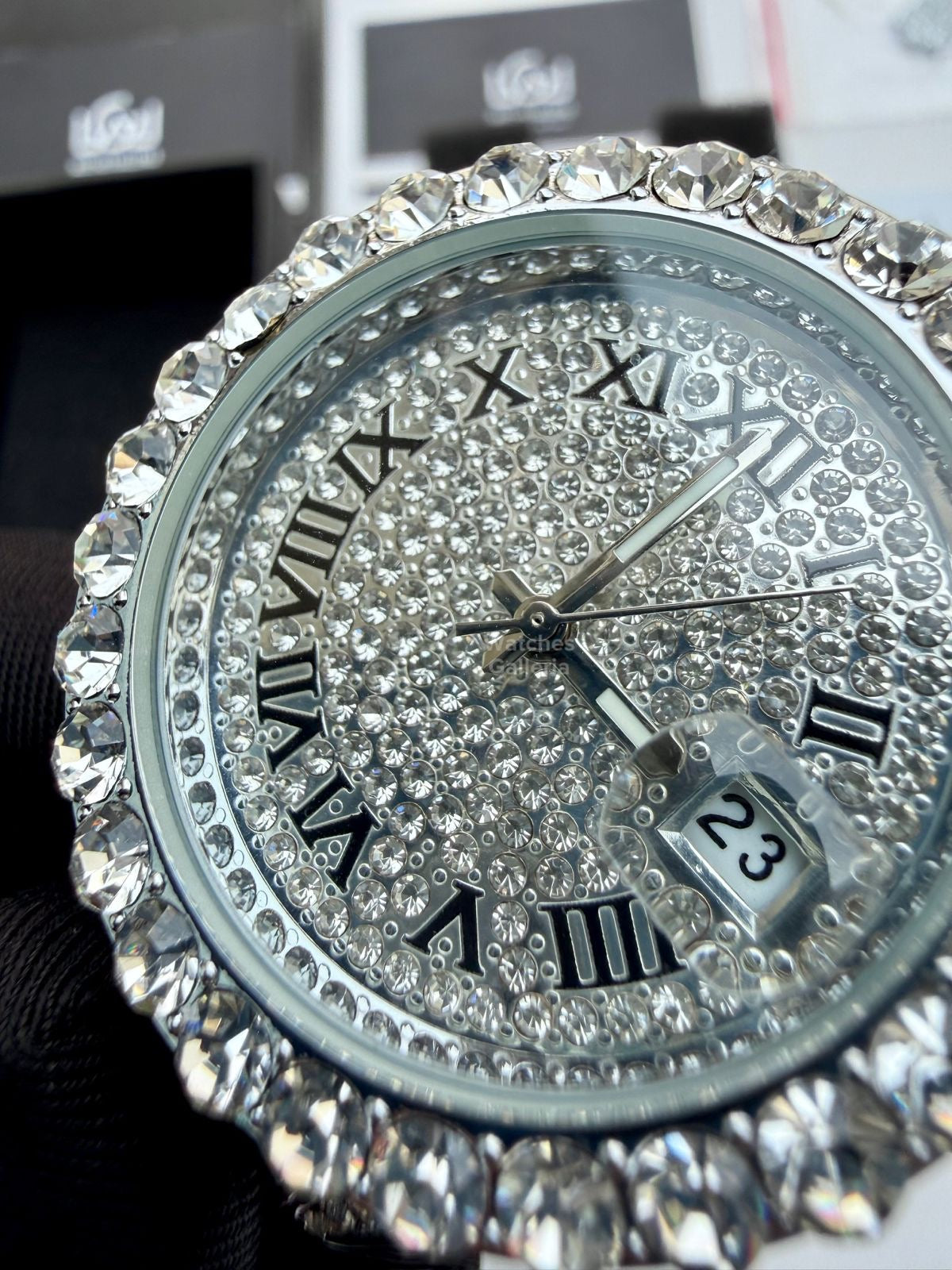 Miss fox 3035 Iced Out Royal Oak Ladies Watch Quartz (Silver)