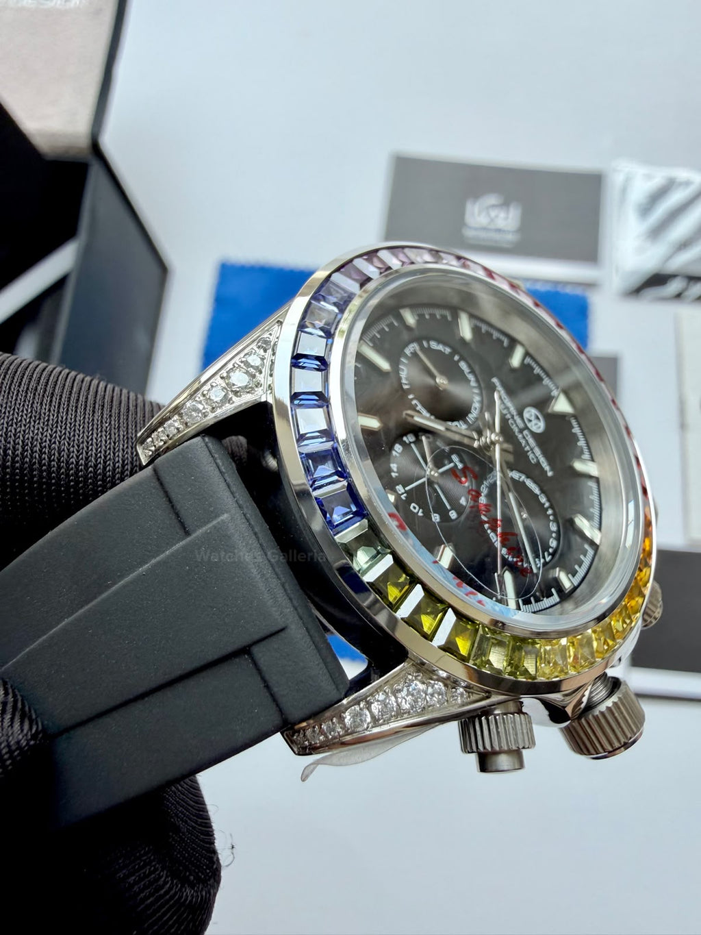 Pagani Design PG1666 Daytona Rainbow Limited Edition Black Automatic Chronograph Watch | 40mm Sapphire Crystal | HZ2196G Movement | 100M Water Resistant