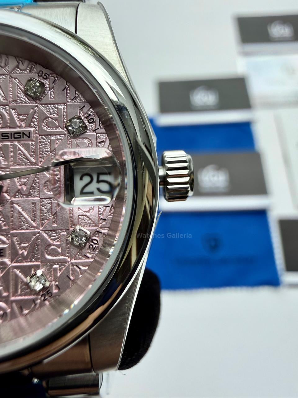 Pagani Design PD1794L Ladies Oyster Perpetual Date Pink Dial Watch in Pakistan – 31mm Elegant Stainless Steel Quartz Luxury Watch
