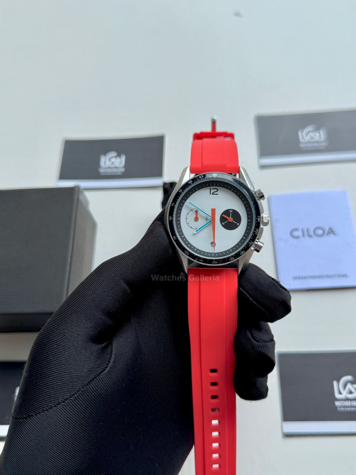Ciloa Chronograph Leather Quartz (White) ciloa507 Watches Galleria