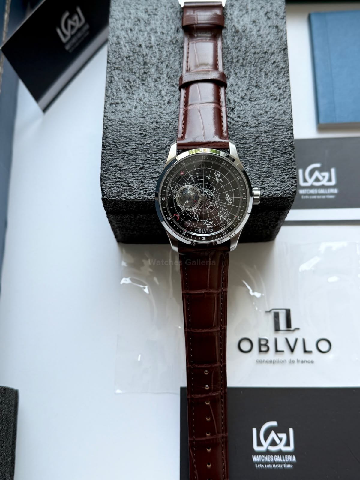 OBLVLO GC (Brown Silver Black) Grand Complications Celestial Automatic Watch Brown & Black Dial with Rose Gold Details, Moving Constellation & Earth Display – OBLVLOGC | Oblvlo