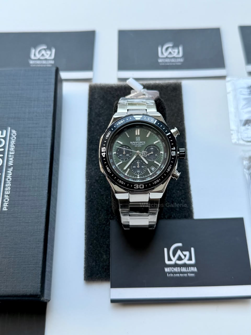 Naviforce NF8049 Watch Pakistan | Naviforce Men Watch | Naviforce Chain Watch | Silver Green Chronograph Watch