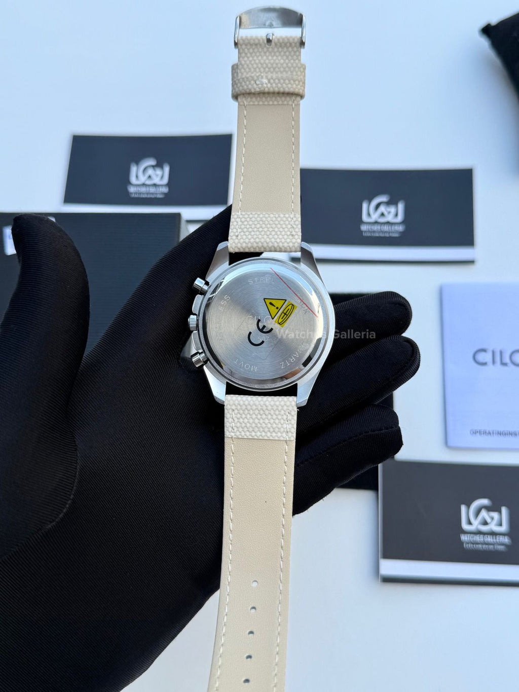 Ciloa Chronograph Leather Quartz (White) ciloa507 Watches Galleria