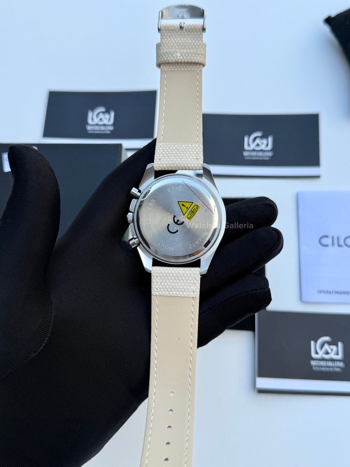 Ciloa Chronograph Leather Quartz (White) ciloa507 Watches Galleria