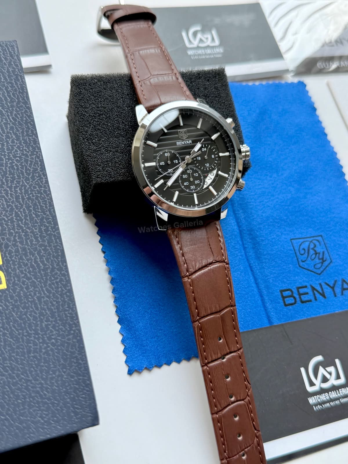 Benyar BY5104LE Classic Calendar Limited Edition Brown Black Chronograph Men’s Watch | Leather Strap | Quartz Movement | 30M Water Resistant