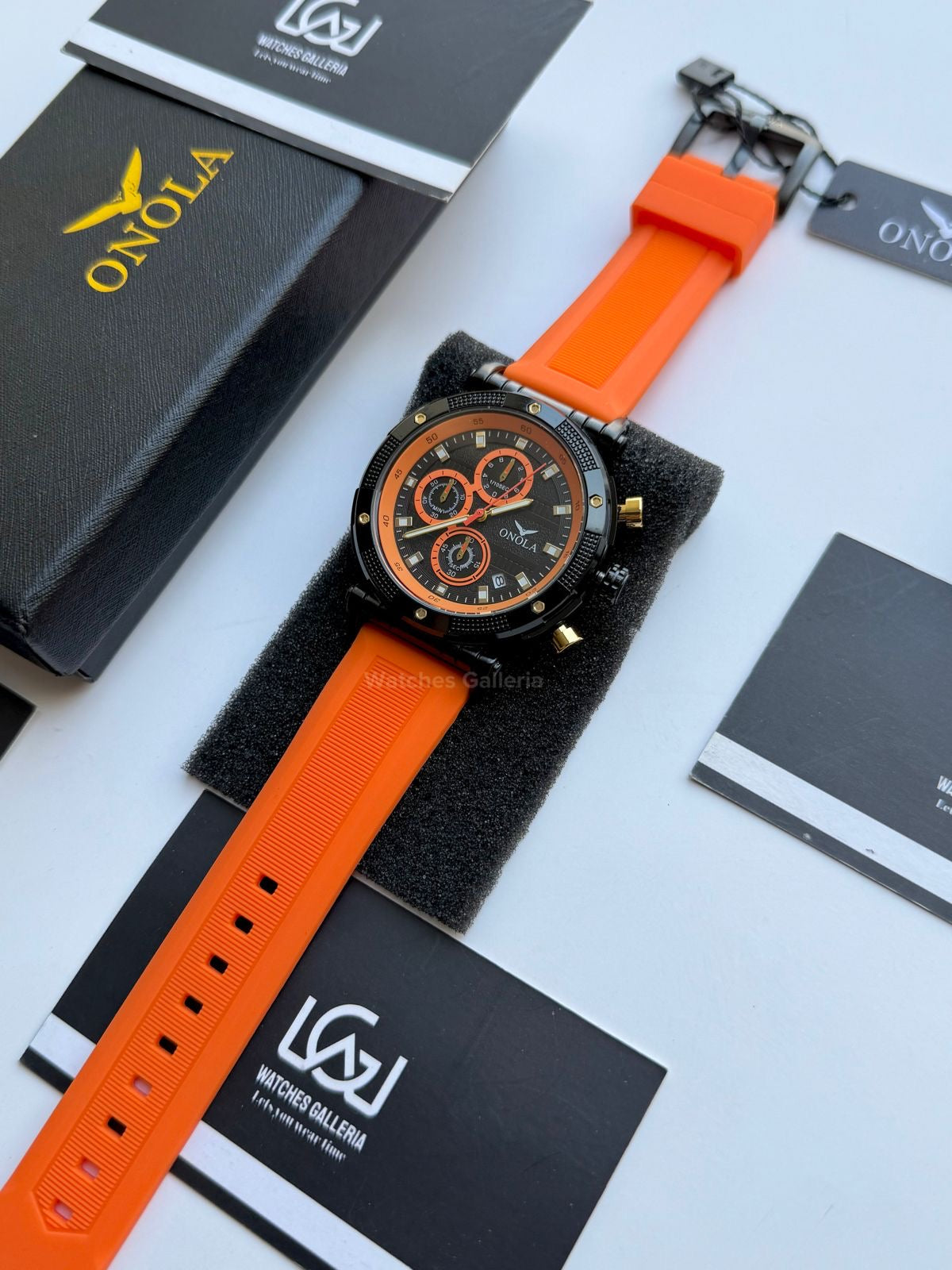 Onola 6859 Sports Chronograph Quartz (Orange) – Premium Racing Inspired Design | Original Onola Watch in Pakistan