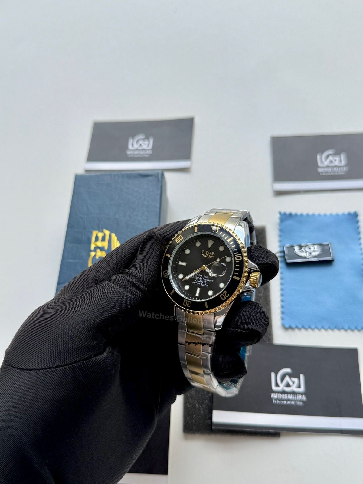 Lige Submariner Two Tone Quartz (Gold/Black) Lige10045 Watches Galleria © Copyrights All Right Reserved