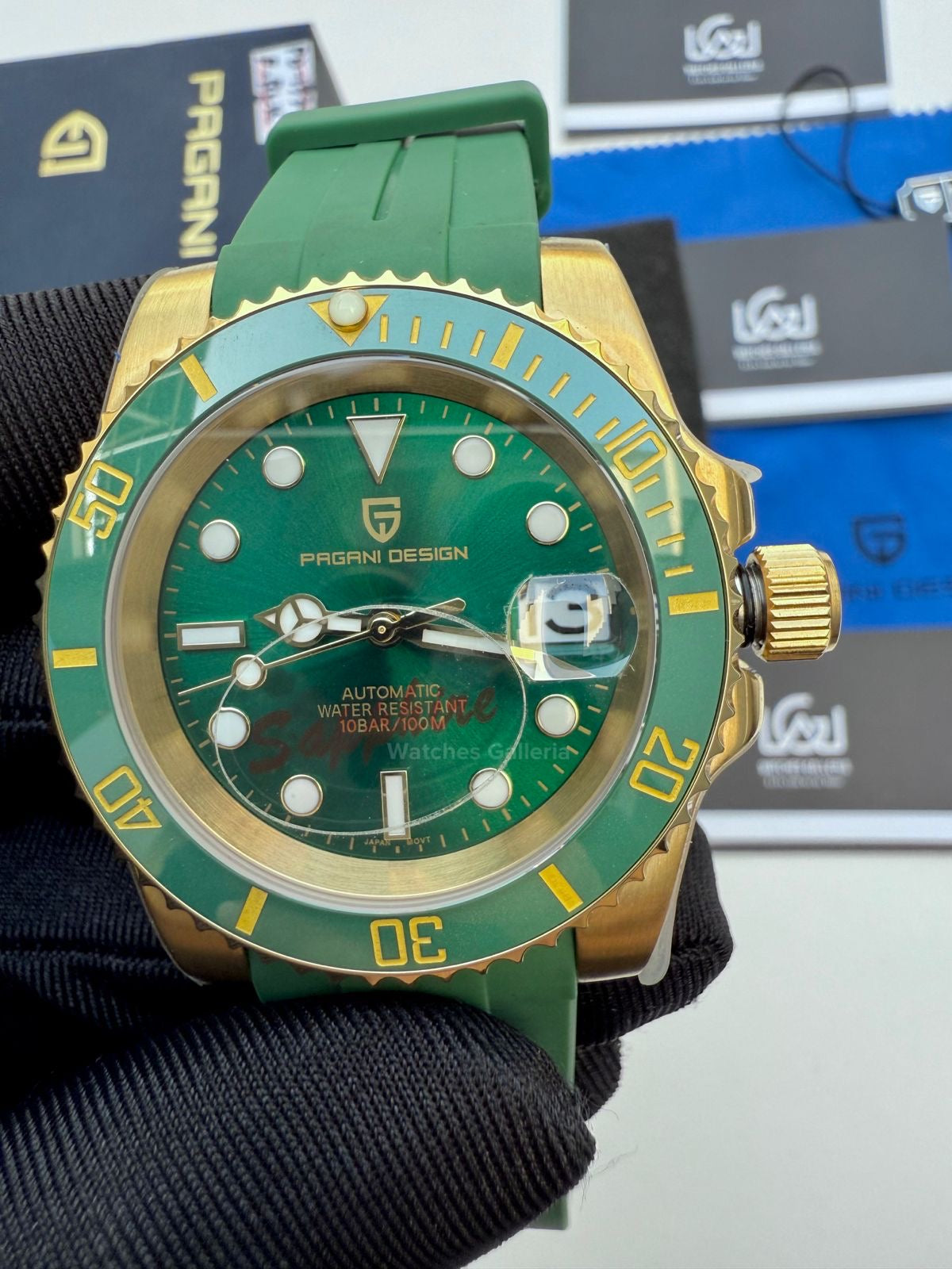 Pagani Design Submariner Hulk Gold Automatic (Silicon Straps Edition) PD1661 Watches Galleria