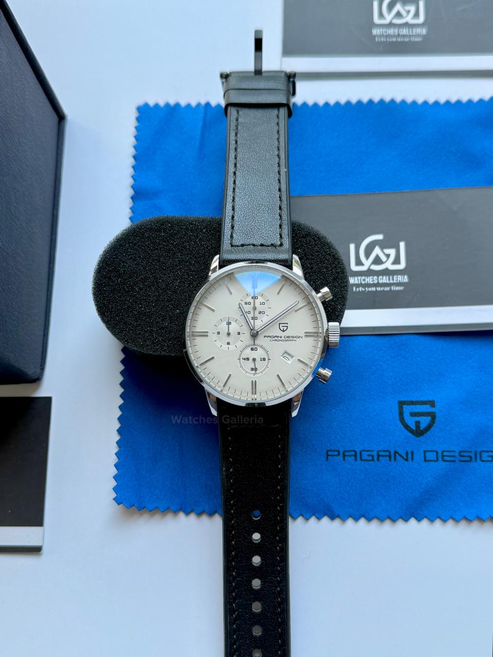 Pagani Design PD2720K Pilot Watch Silver SS | Flight Chronograph 46.5mm Seiko VK67 Mecha Quartz Leather Strap