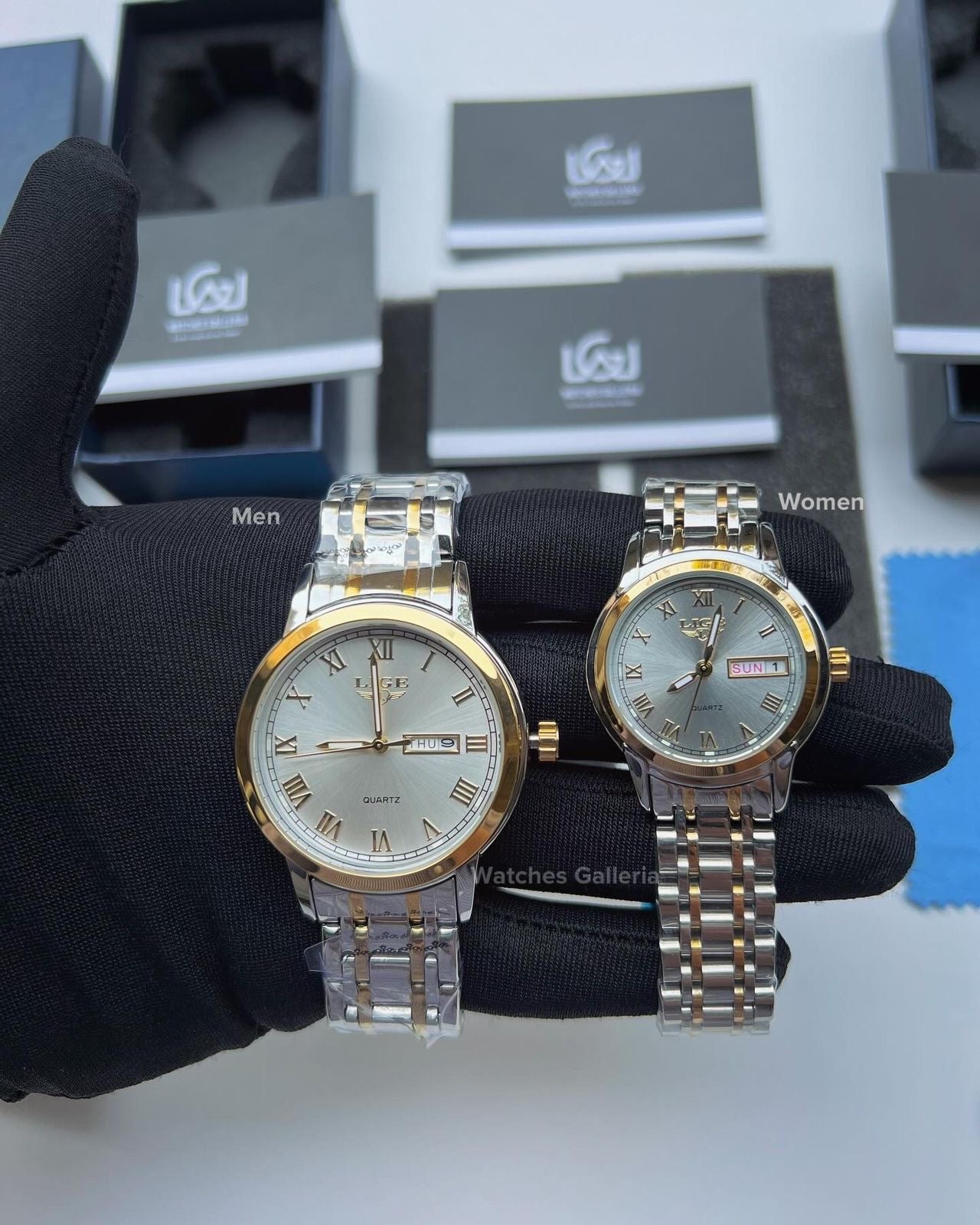Lige Date Day Couple Watch (Silver/Gold) lige9846 lige 10007L