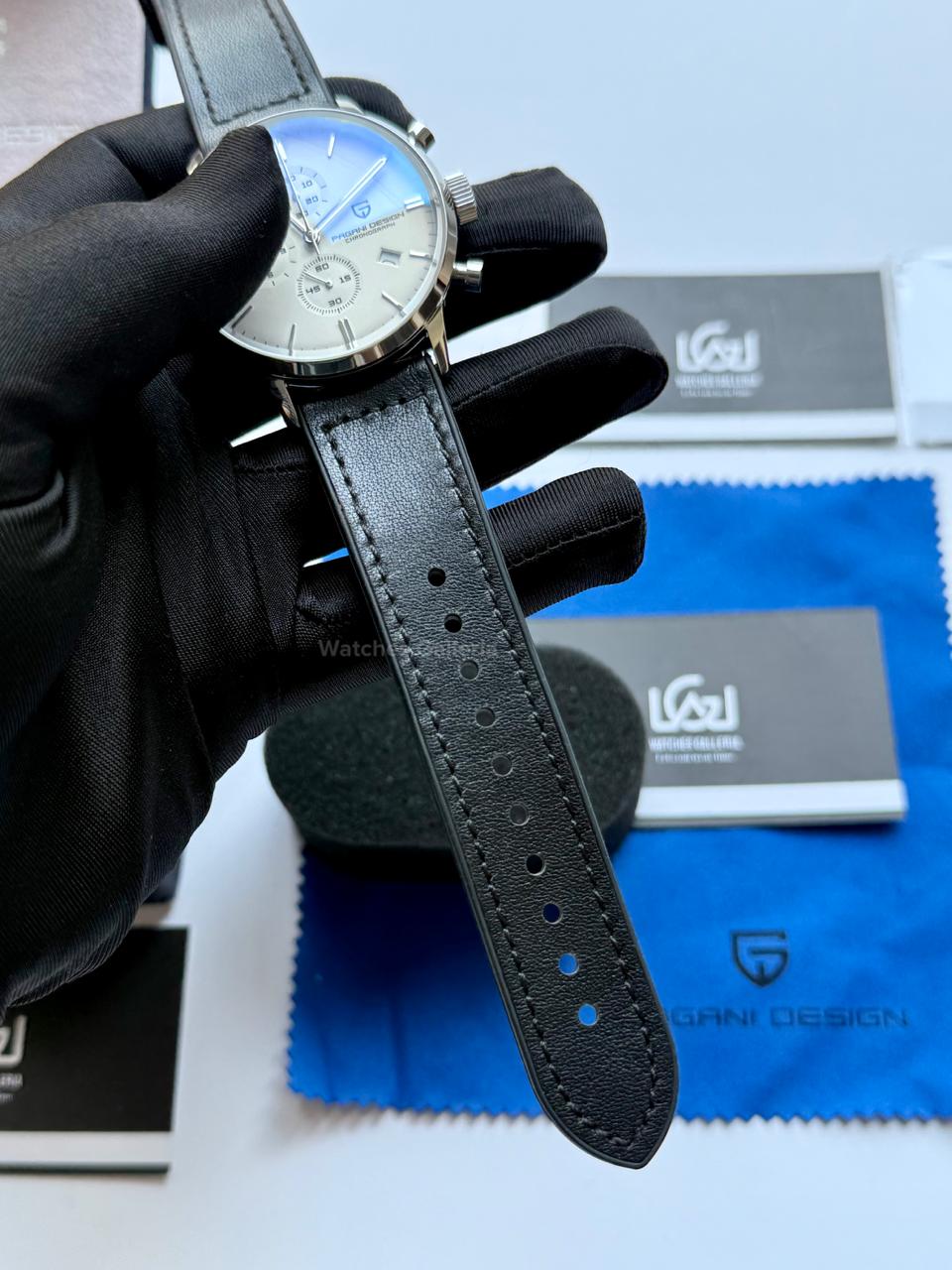 Pagani Design PD2720K Pilot Watch Silver SS | Flight Chronograph 46.5mm Seiko VK67 Mecha Quartz Leather Strap