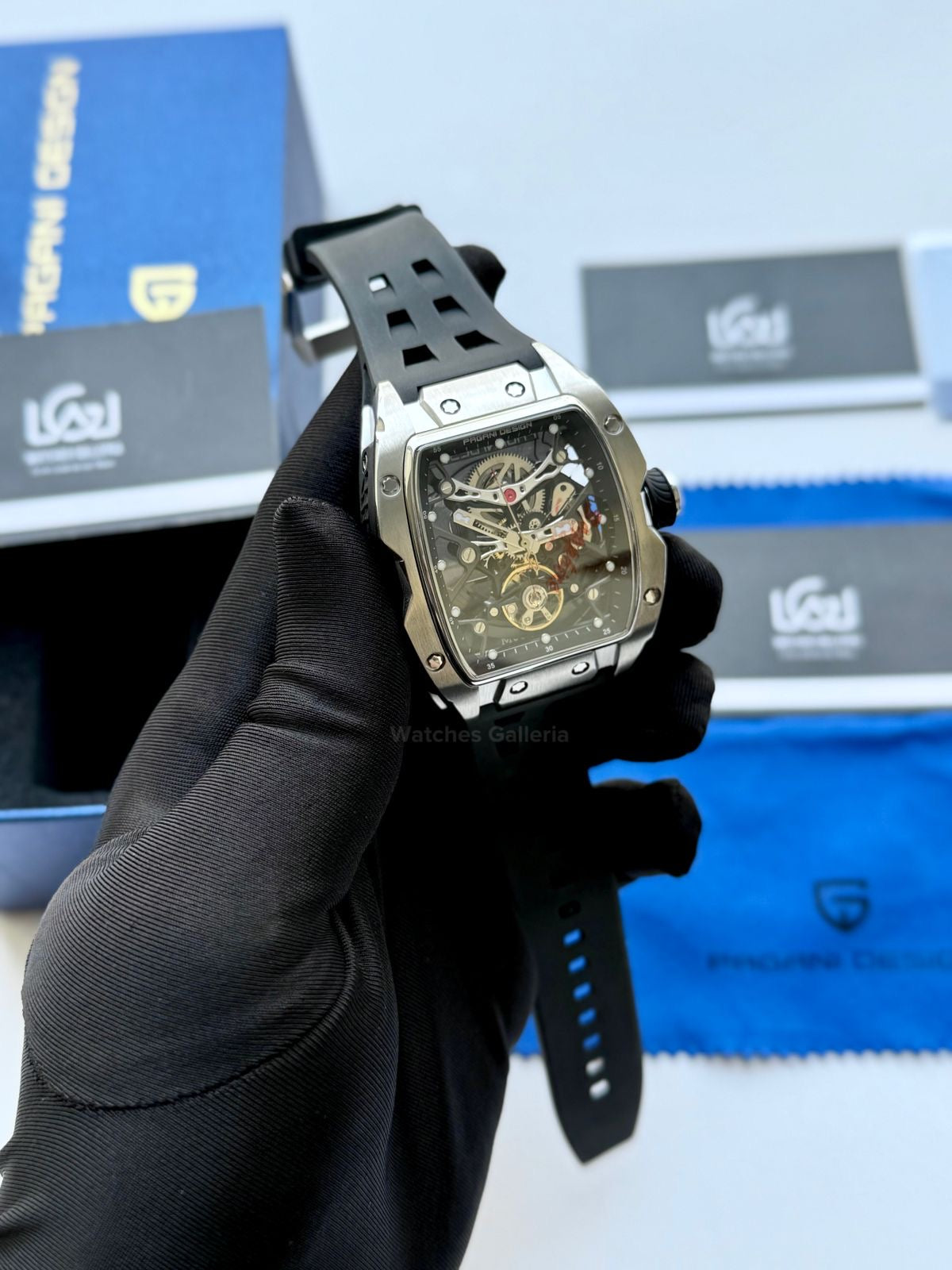 Pagani Design PDys018 Tonneau Skeleton Silver Black 42mm Automatic – Sapphire Crystal | Flywheel | 36H Power Reserve