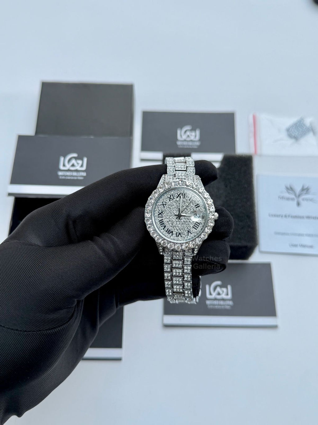 Miss fox 3035 Iced Out Royal Oak Ladies Watch Quartz (Silver)