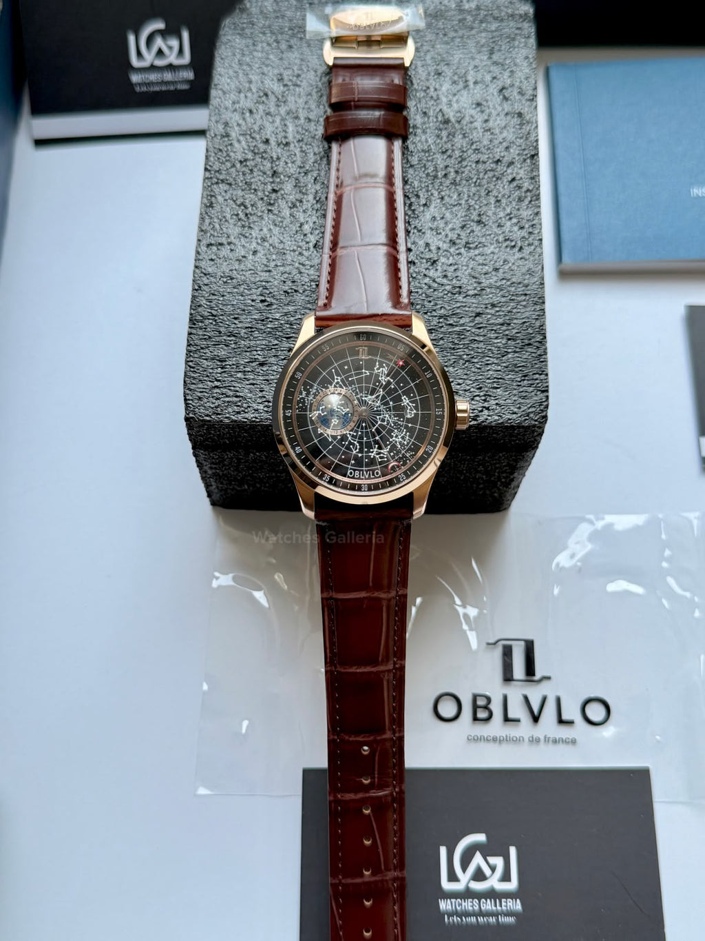 OBLVLO GC (Brown Rose Gold Black) Grand Complications Celestial Automatic Watch Brown & Black Dial with Rose Gold Details, Moving Constellation & Earth Display – OBLVLOGC | Oblvlo