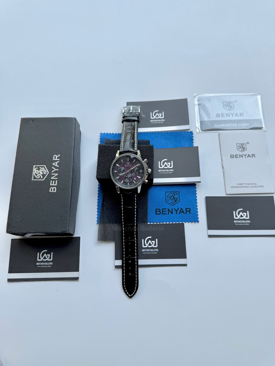 Benyar BY5213 Black Purple Men’s Luxury Quartz Leather Strap Watch – Waterproof Stainless Steel Analog Wrist Watch with Luminous Hands | Original Benyar Pakistan | Watches Galleria