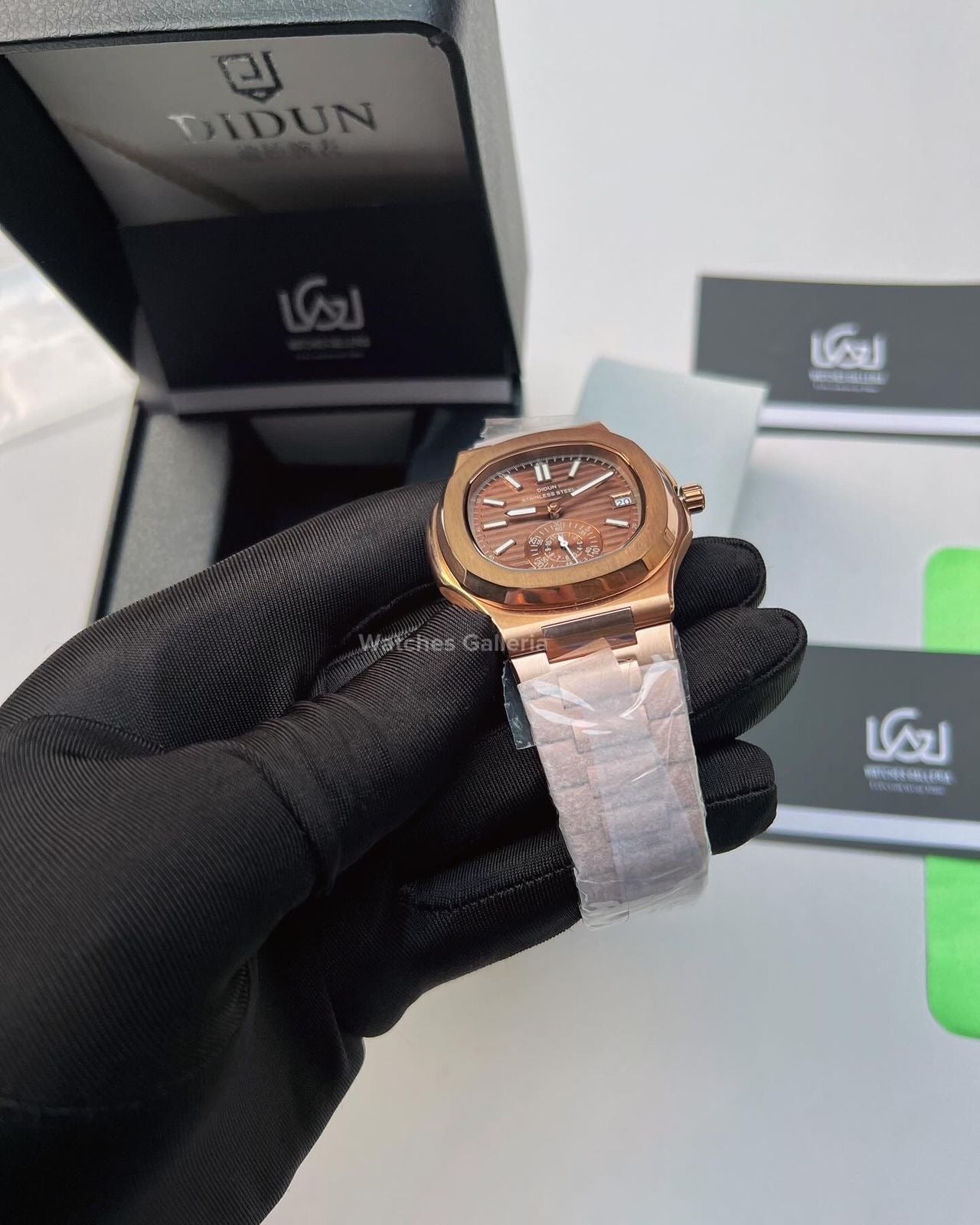 Didun Nautilus Date Day Quartz (Rose Gold w/ Black) PD49 Watches Galleria