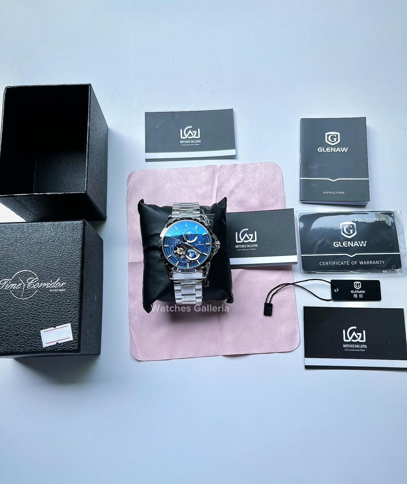 Glenaw Automatic Open Heart & Earth Rotating (Silver) GL8950 Watches Galleria
