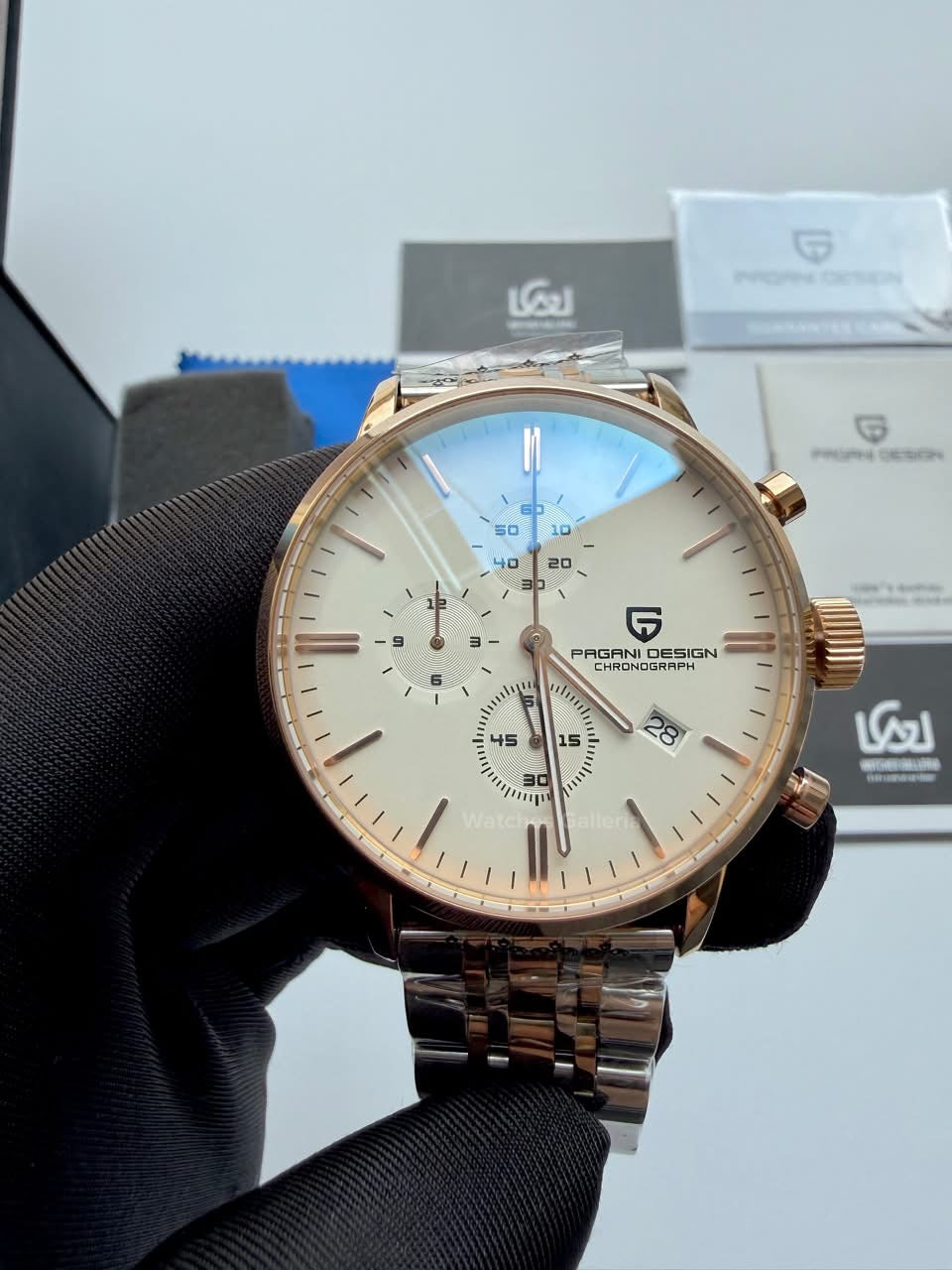 Pagani Design PD2720K Flight Chronograph Watch Limited Edition Rose Gold White Dial Men’s Luxury Watch | Japanese Seiko VK67 Mecha Quartz Chronograph Movement | Stainless Steel Bracelet | 50M Waterproof