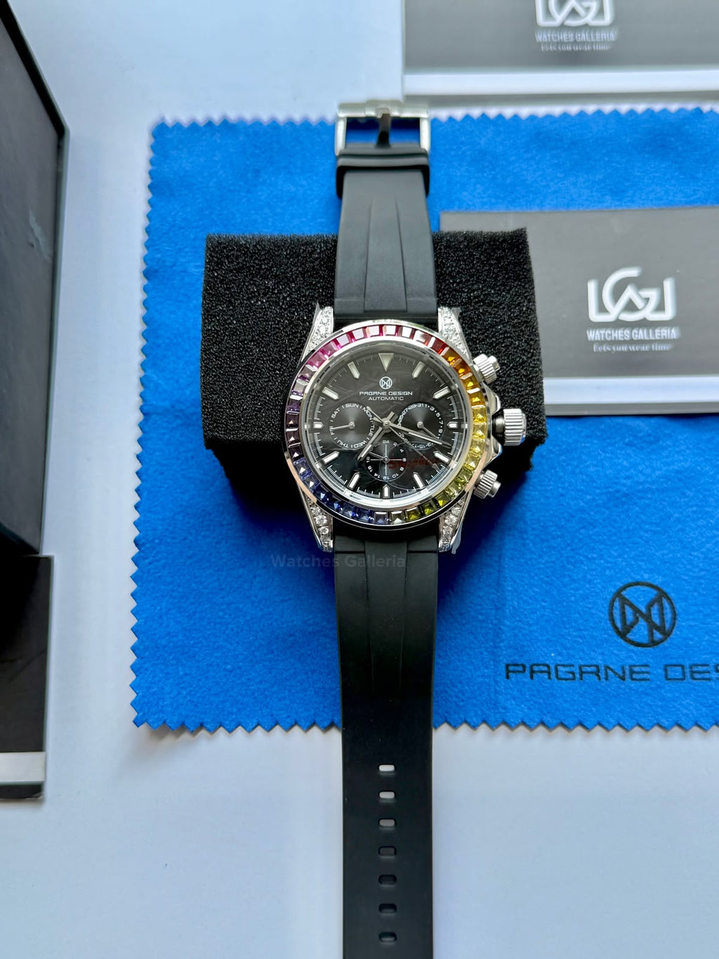 Pagani Design PG1666 Daytona Rainbow Limited Edition Black Automatic Chronograph Watch | 40mm Sapphire Crystal | HZ2196G Movement | 100M Water Resistant