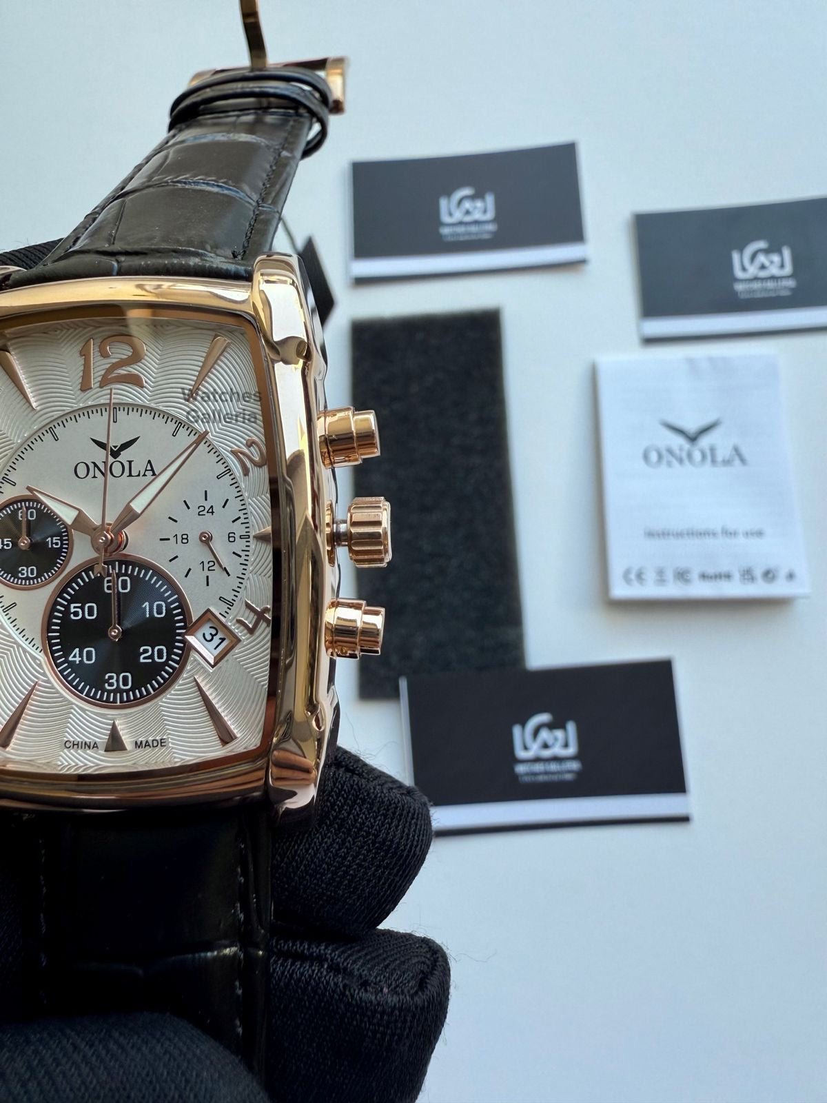 Onola Square Chronograph Quartz (Black Rose Gold) ON6818 Watches Galleria